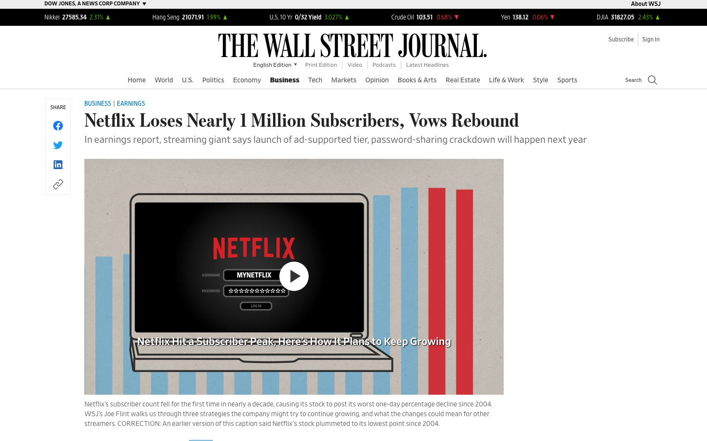 Screenshot of Re-Engineering the Reader Experience at The Wall Street Journal project